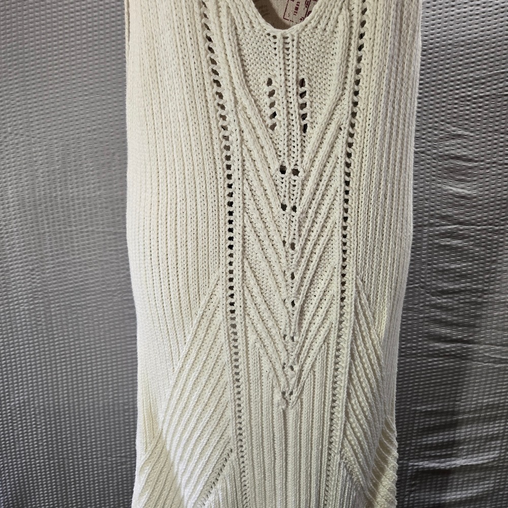 Anthropologie Cream Pointelle Knit Open Back V-Neck Sweater Dress Made in Turkey - Picture 6 of 15